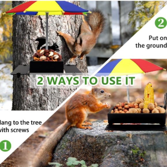 Squirrel & Chipmunk Miniature Metal Picnic Table w/Corn Cob Holder & Umbrella - Picture 6 of 12